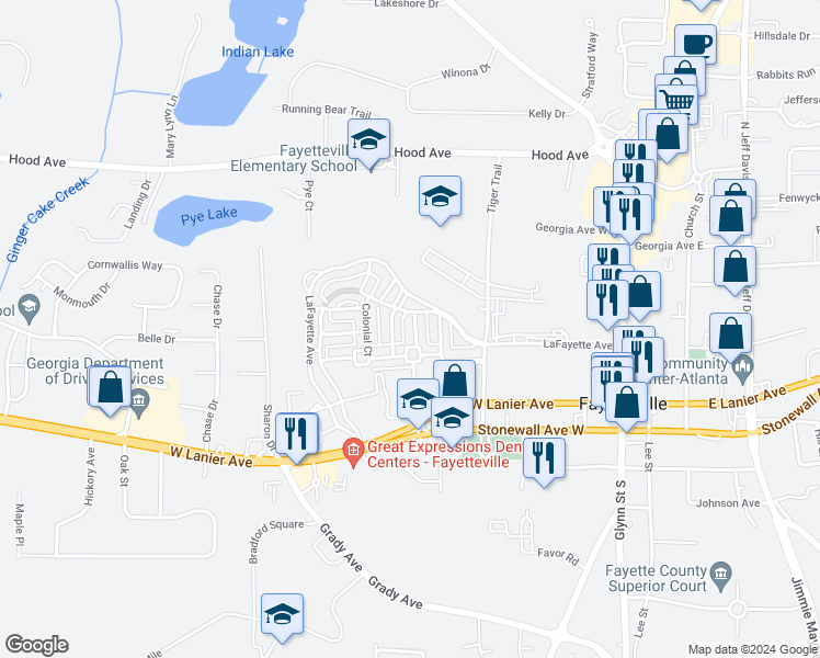 map of restaurants, bars, coffee shops, grocery stores, and more near 125 Clandon Park Terrace in Fayetteville