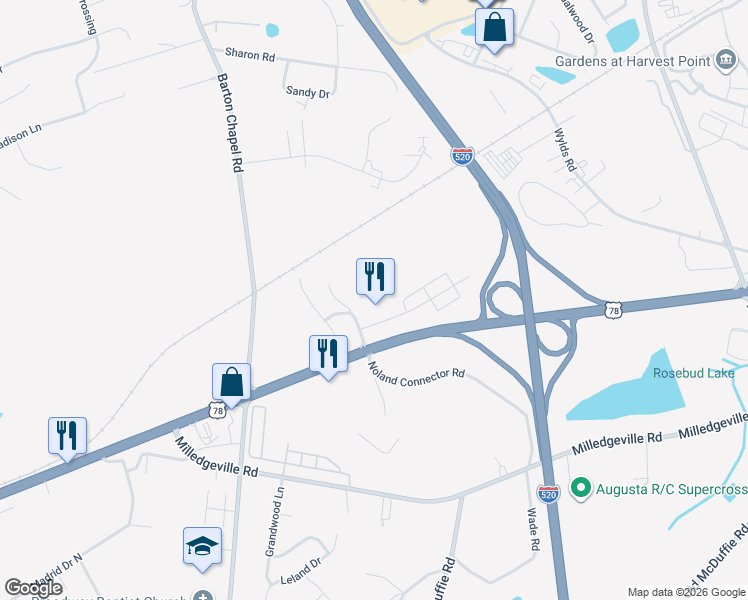 map of restaurants, bars, coffee shops, grocery stores, and more near 2155 Gordon Highway in Augusta