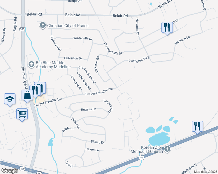 map of restaurants, bars, coffee shops, grocery stores, and more near 2949 Clarkston Road in Augusta