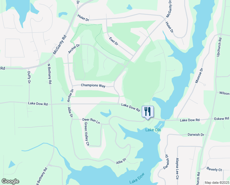 map of restaurants, bars, coffee shops, grocery stores, and more near 595 McGarity Drive in McDonough
