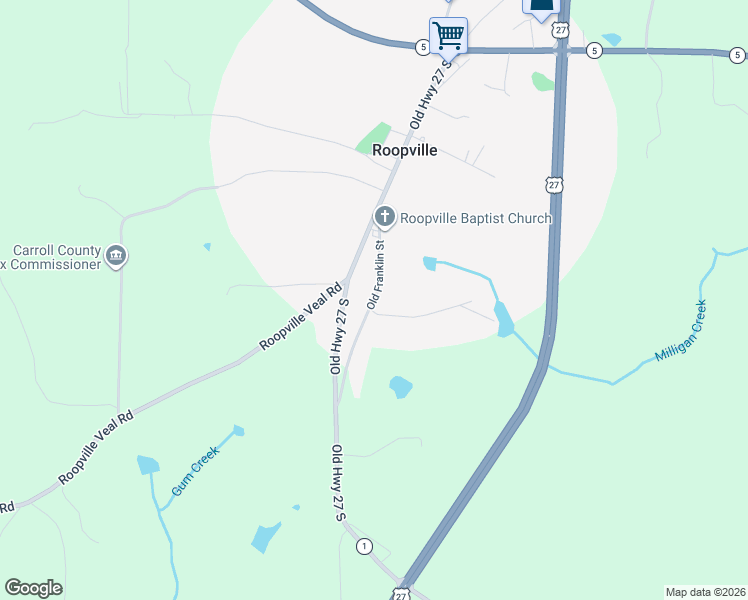 map of restaurants, bars, coffee shops, grocery stores, and more near 99 Old Franklin Street in Roopville