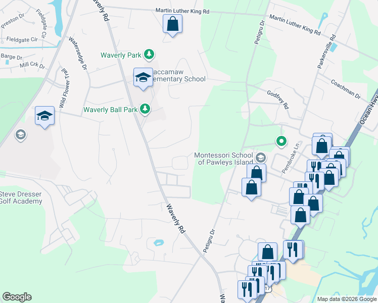 map of restaurants, bars, coffee shops, grocery stores, and more near 210 Sherman Road in Pawleys Island