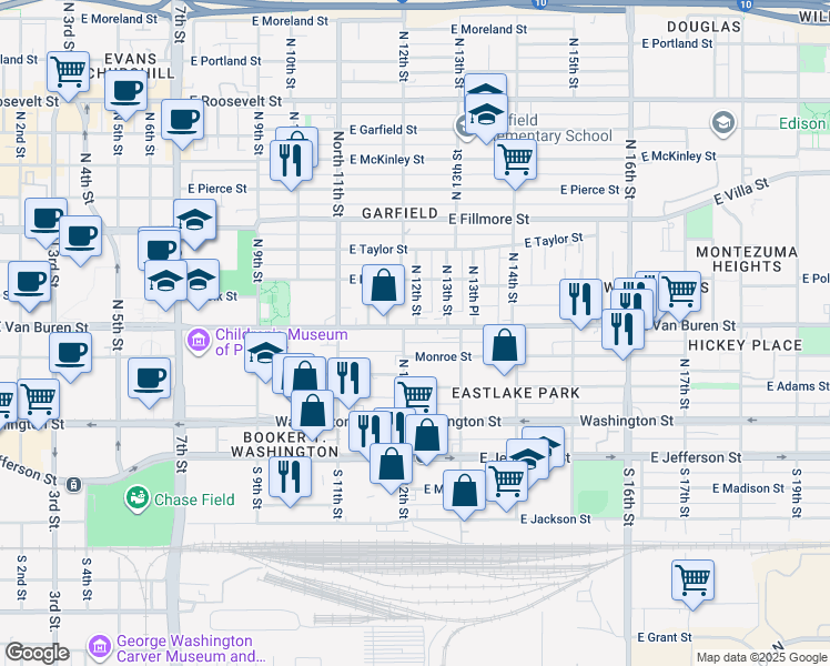 map of restaurants, bars, coffee shops, grocery stores, and more near in Phoenix