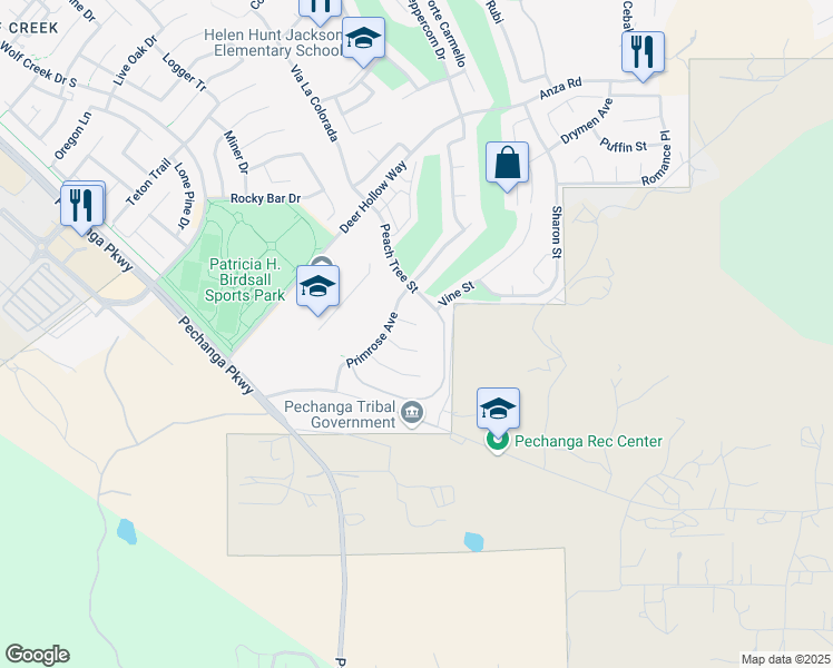 map of restaurants, bars, coffee shops, grocery stores, and more near 32694 Ritchart Court in Temecula