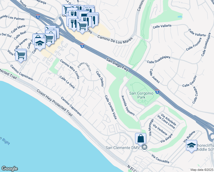 map of restaurants, bars, coffee shops, grocery stores, and more near 3108 Calle Grande Vista in San Clemente