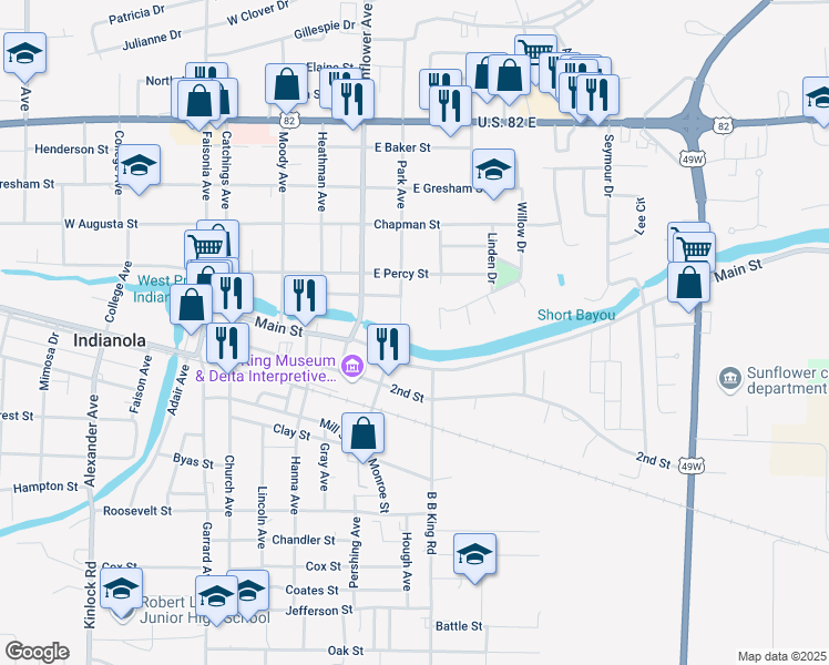 map of restaurants, bars, coffee shops, grocery stores, and more near 100-104 Park Avenue in Indianola