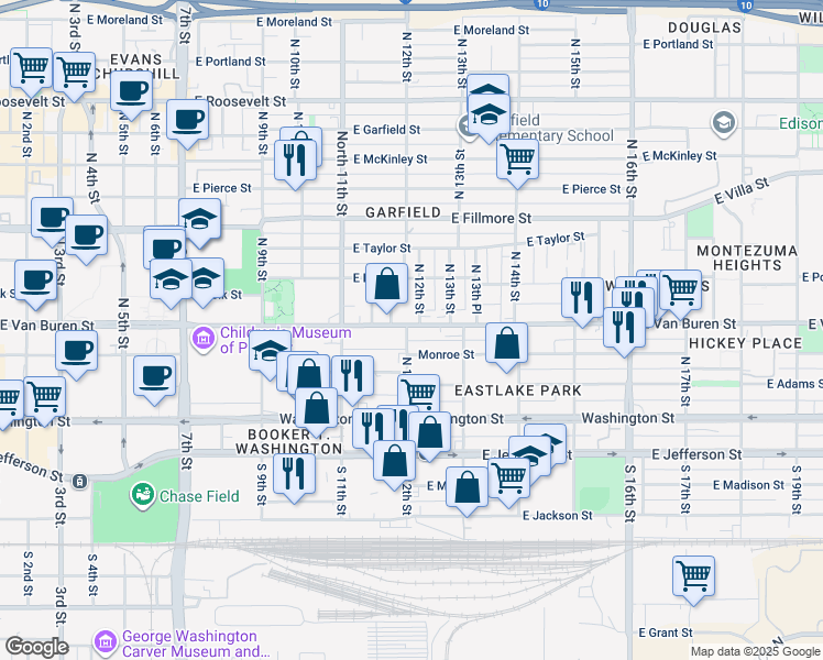 map of restaurants, bars, coffee shops, grocery stores, and more near in Phoenix