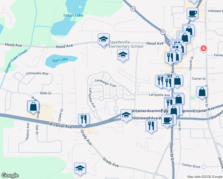 map of restaurants, bars, coffee shops, grocery stores, and more near 130 Concord Court in Fayetteville