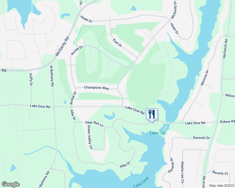 map of restaurants, bars, coffee shops, grocery stores, and more near 595 McGarity Drive in McDonough