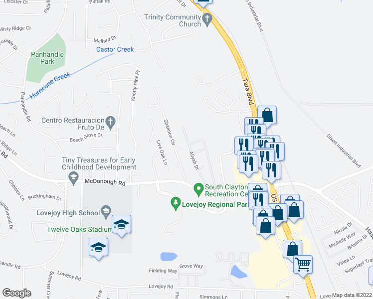 map of restaurants, bars, coffee shops, grocery stores, and more near 11131 Aliyah Drive in Hampton