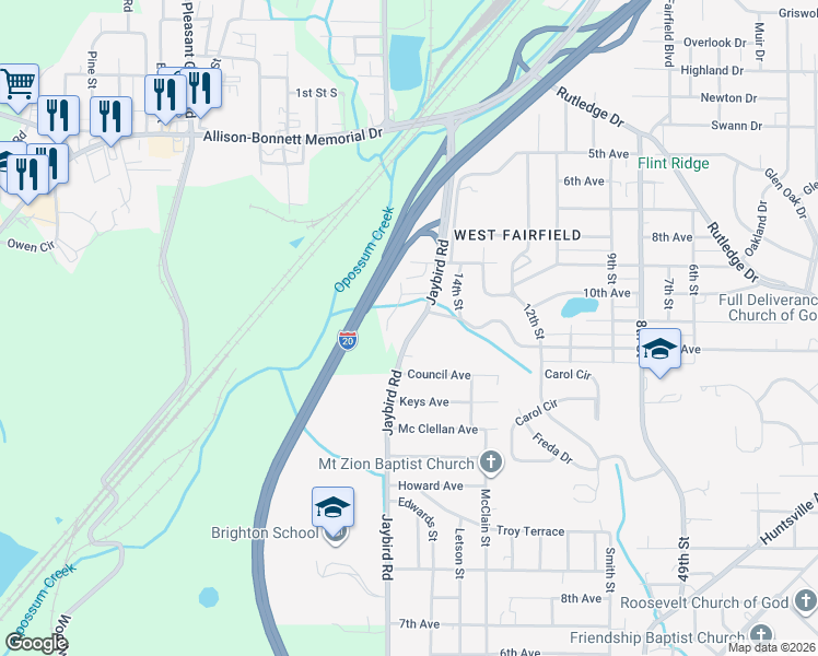 map of restaurants, bars, coffee shops, grocery stores, and more near 1204 15th Street in Birmingham
