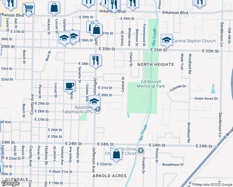 map of restaurants, bars, coffee shops, grocery stores, and more near 1325 East 30th Street in Texarkana