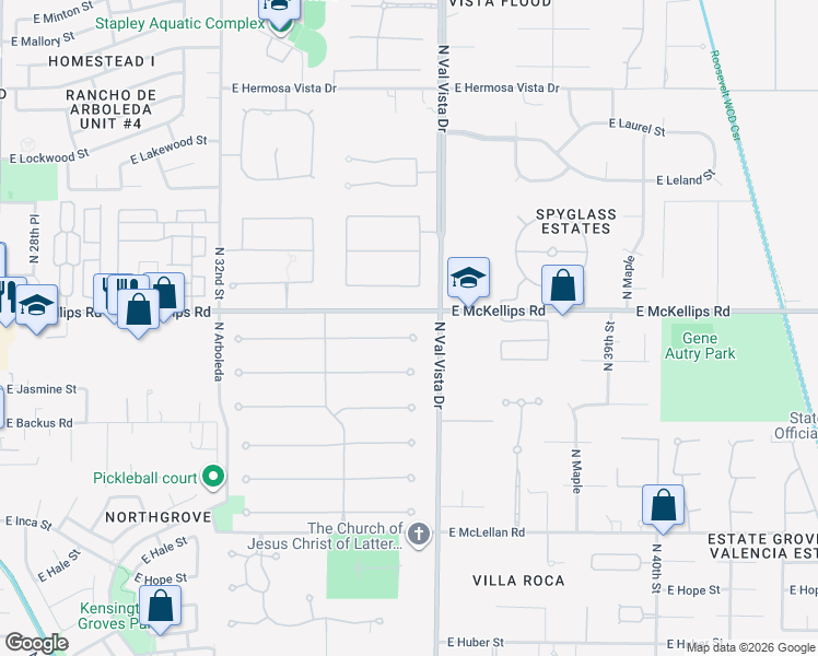 map of restaurants, bars, coffee shops, grocery stores, and more near 3538 East June Circle in Mesa