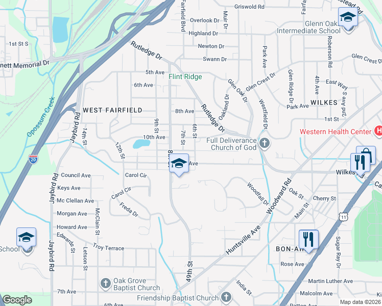 map of restaurants, bars, coffee shops, grocery stores, and more near 603 11th Avenue in Midfield
