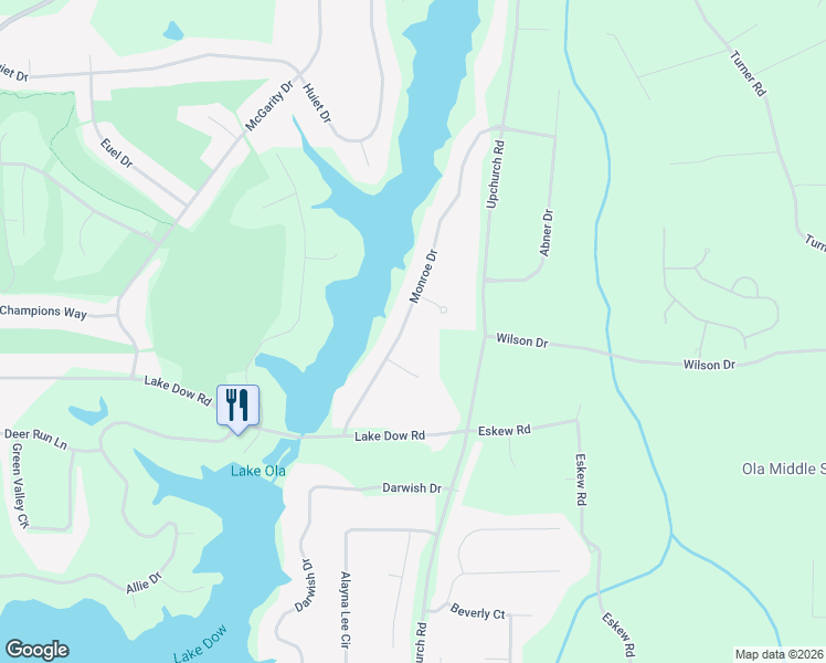 map of restaurants, bars, coffee shops, grocery stores, and more near 160 Monroe Drive in McDonough