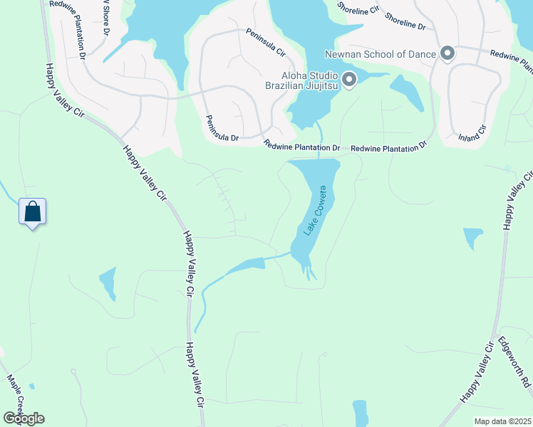 map of restaurants, bars, coffee shops, grocery stores, and more near 325 Lake Coweta Trail in Newnan