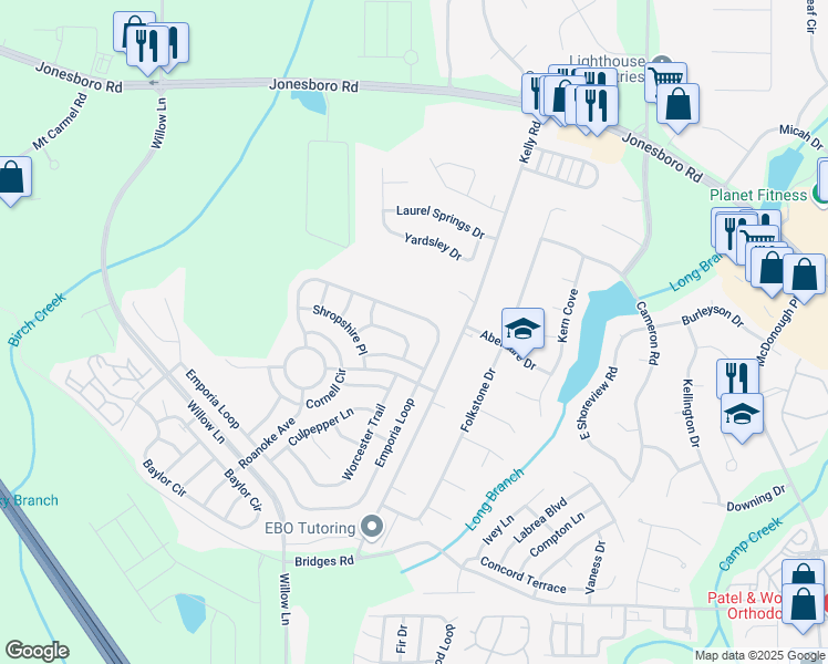 map of restaurants, bars, coffee shops, grocery stores, and more near 2753 Trebek Court in McDonough