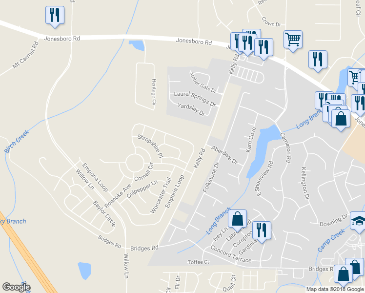 map of restaurants, bars, coffee shops, grocery stores, and more near 2753 Trebek Court in McDonough
