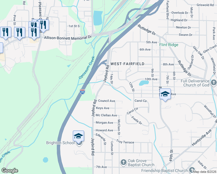 map of restaurants, bars, coffee shops, grocery stores, and more near 1412 12th Avenue in Birmingham