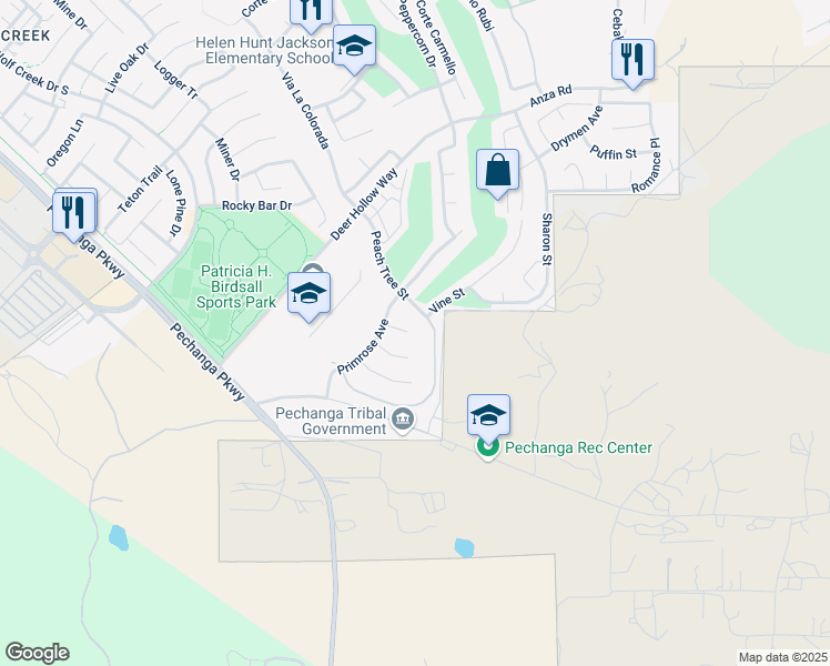 map of restaurants, bars, coffee shops, grocery stores, and more near 32704 Ritchart Court in Temecula