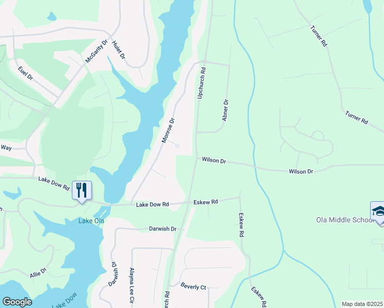 map of restaurants, bars, coffee shops, grocery stores, and more near 1061 Upchurch Road in McDonough