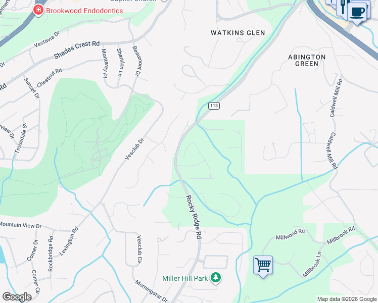 map of restaurants, bars, coffee shops, grocery stores, and more near 2809 Westwyck Circle in Vestavia Hills