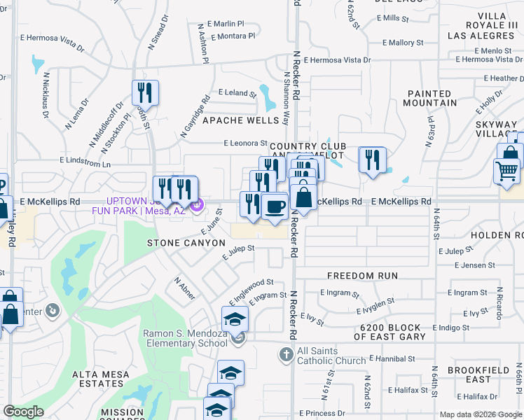 map of restaurants, bars, coffee shops, grocery stores, and more near 5859 East McKellips Road in Mesa