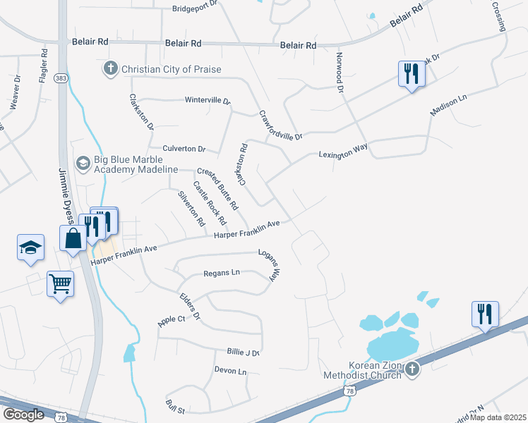 map of restaurants, bars, coffee shops, grocery stores, and more near 2949 Clarkston Road in Augusta