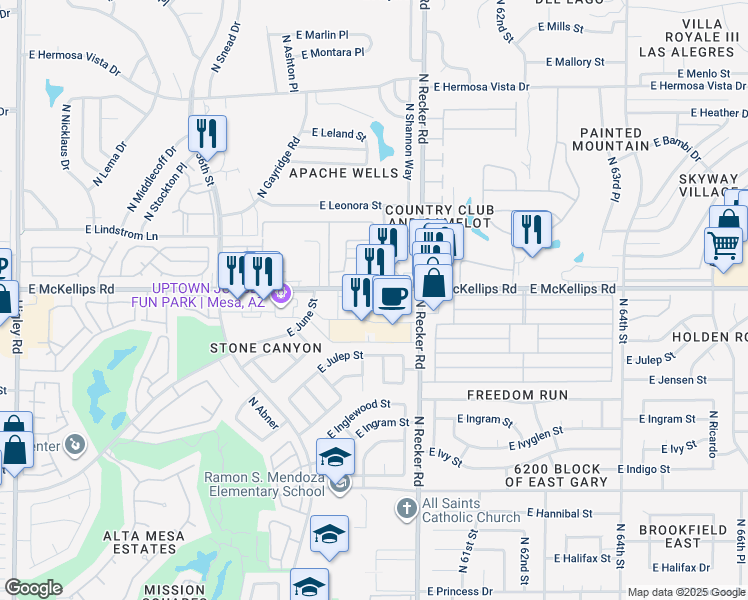 map of restaurants, bars, coffee shops, grocery stores, and more near 5859 East McKellips Road in Mesa