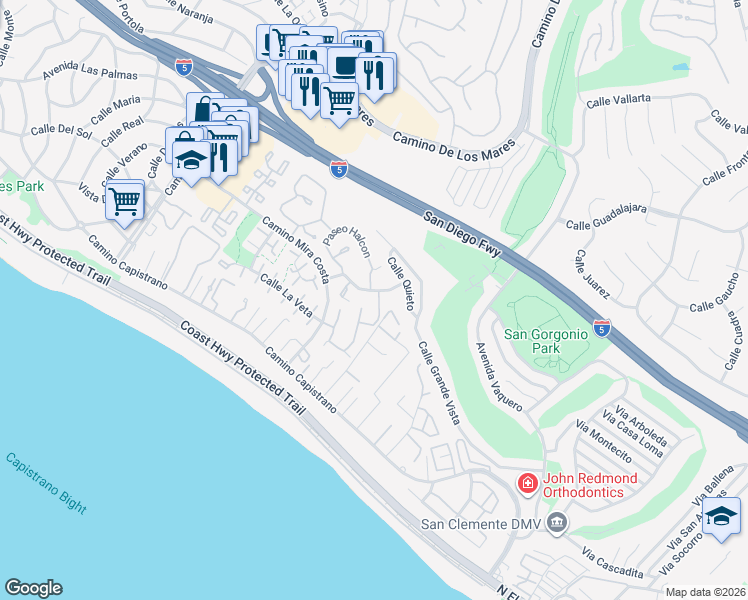 map of restaurants, bars, coffee shops, grocery stores, and more near 3295 Paseo Gallita in San Clemente