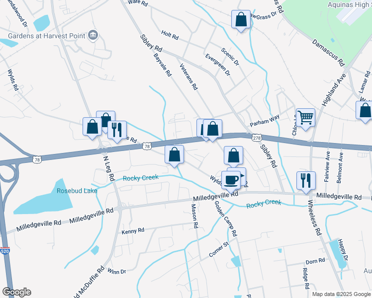 map of restaurants, bars, coffee shops, grocery stores, and more near 2040 Gordon Highway in Augusta