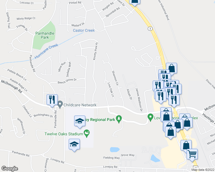 map of restaurants, bars, coffee shops, grocery stores, and more near 1751 Live Oak Lane in Hampton