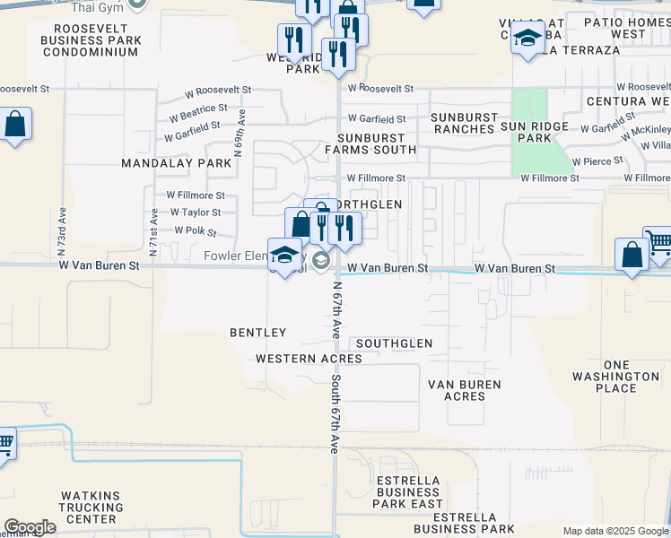 map of restaurants, bars, coffee shops, grocery stores, and more near 6707 West Van Buren Street in Phoenix