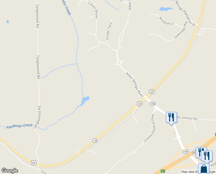 map of restaurants, bars, coffee shops, grocery stores, and more near 110 Arbor Springs Pkwy in Newnan