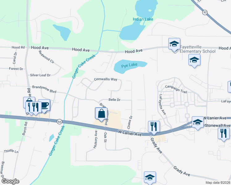 map of restaurants, bars, coffee shops, grocery stores, and more near 500 Cornwallis Way in Fayetteville