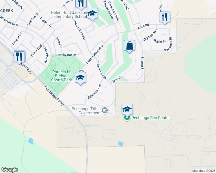 map of restaurants, bars, coffee shops, grocery stores, and more near 32694 Ritchart Court in Temecula