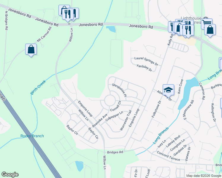 map of restaurants, bars, coffee shops, grocery stores, and more near 112 Emporia Loop in McDonough