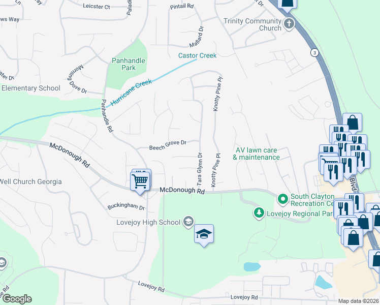 map of restaurants, bars, coffee shops, grocery stores, and more near 1614 Elizabeth Lane in Hampton