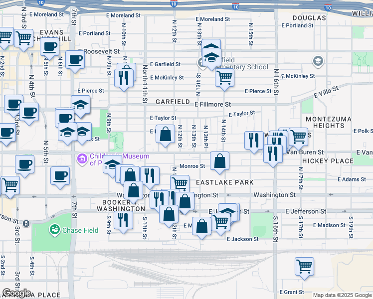 map of restaurants, bars, coffee shops, grocery stores, and more near in Phoenix