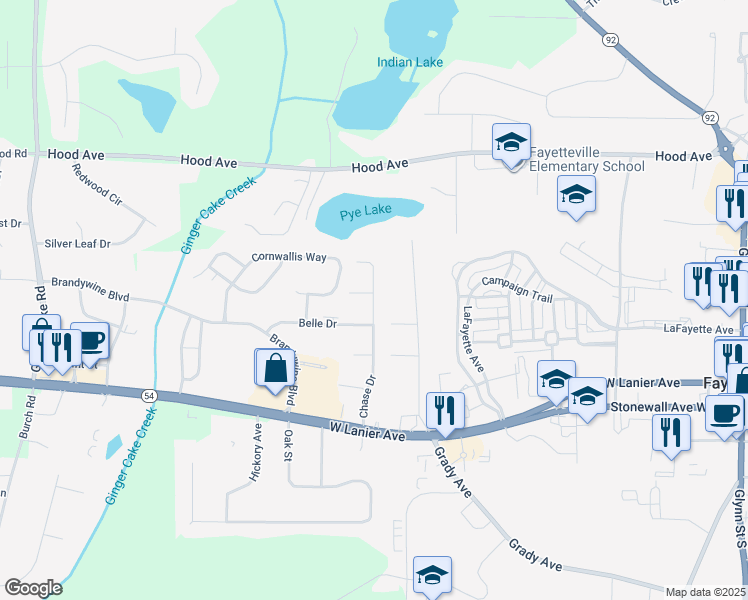 map of restaurants, bars, coffee shops, grocery stores, and more near 280 Chase Drive in Fayetteville