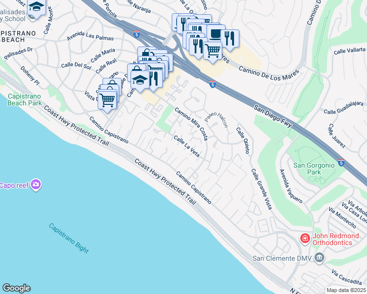 map of restaurants, bars, coffee shops, grocery stores, and more near 3357 Calle La Veta in San Clemente