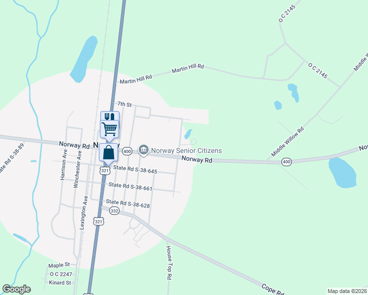 map of restaurants, bars, coffee shops, grocery stores, and more near 141 State Road S-38-1028 in Norway