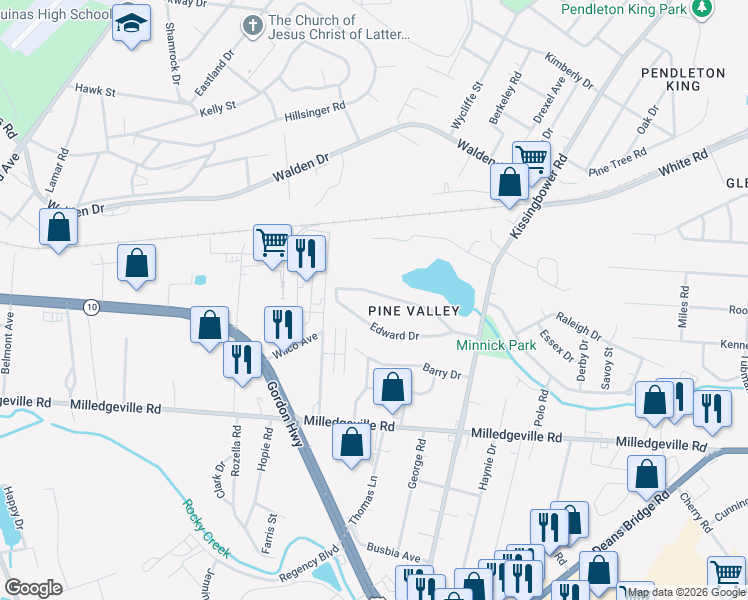 map of restaurants, bars, coffee shops, grocery stores, and more near 2730 Lakewood Drive in Augusta