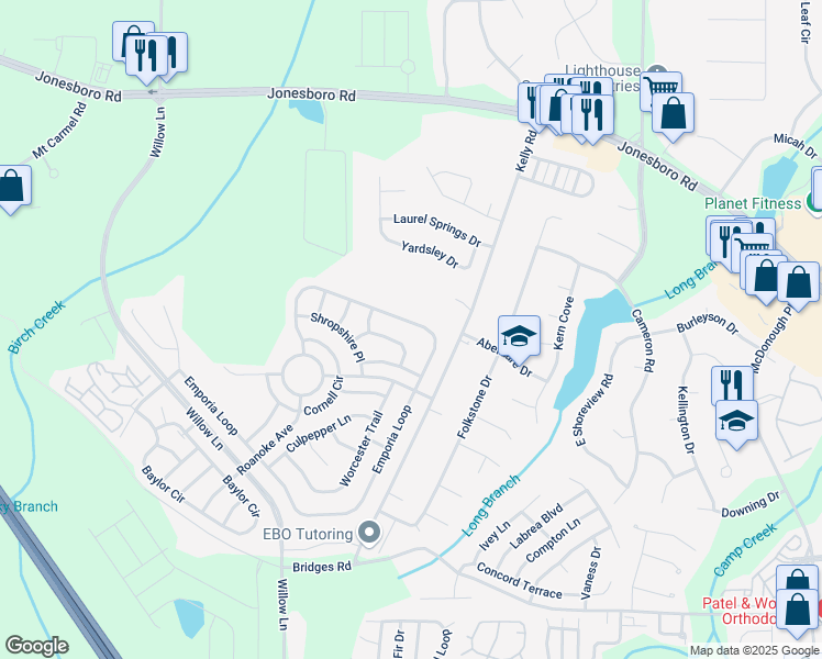 map of restaurants, bars, coffee shops, grocery stores, and more near 318 Emporia Loop in McDonough