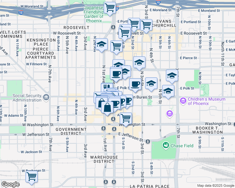 map of restaurants, bars, coffee shops, grocery stores, and more near in Phoenix