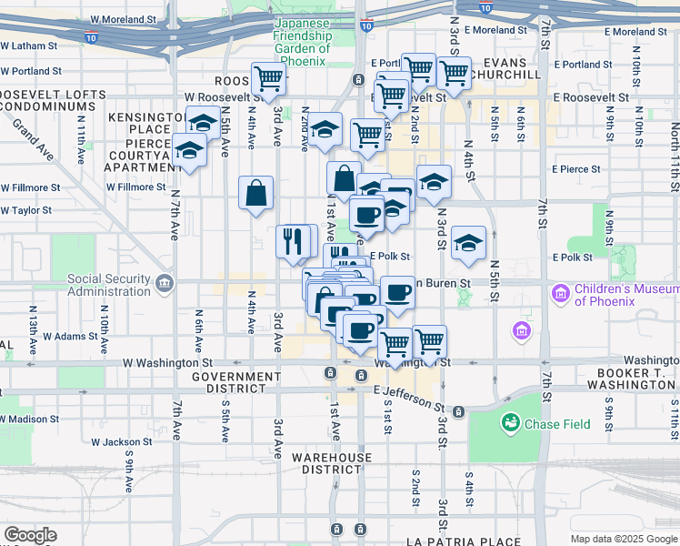 map of restaurants, bars, coffee shops, grocery stores, and more near in Phoenix