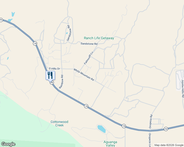 map of restaurants, bars, coffee shops, grocery stores, and more near White Mountain Road in Aguanga