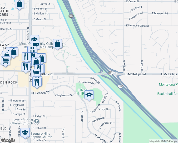 map of restaurants, bars, coffee shops, grocery stores, and more near 7263 East Knoll Street in Mesa