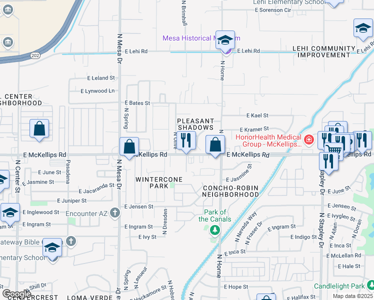 map of restaurants, bars, coffee shops, grocery stores, and more near 661 East Knoll Street in Mesa