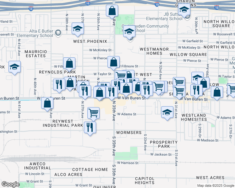 map of restaurants, bars, coffee shops, grocery stores, and more near in Phoenix
